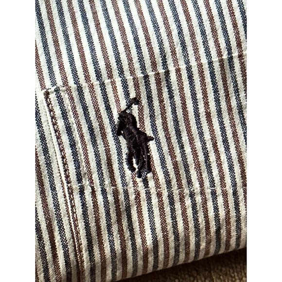 Ralph Lauren Striped Button-Down Short Sleeve Shirt XXL Cotton Brown/Cream - Picture 7 of 10